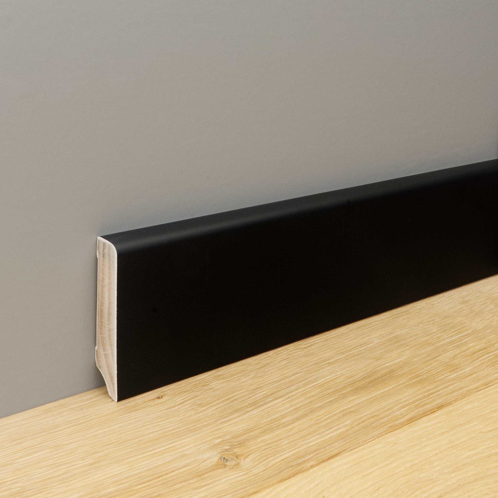Trevendo Sockelleiste 24 m Sockelleiste Cube massiv tiefschwarz lackiert 16 x 58 x 2400 mm, L: 240 cm