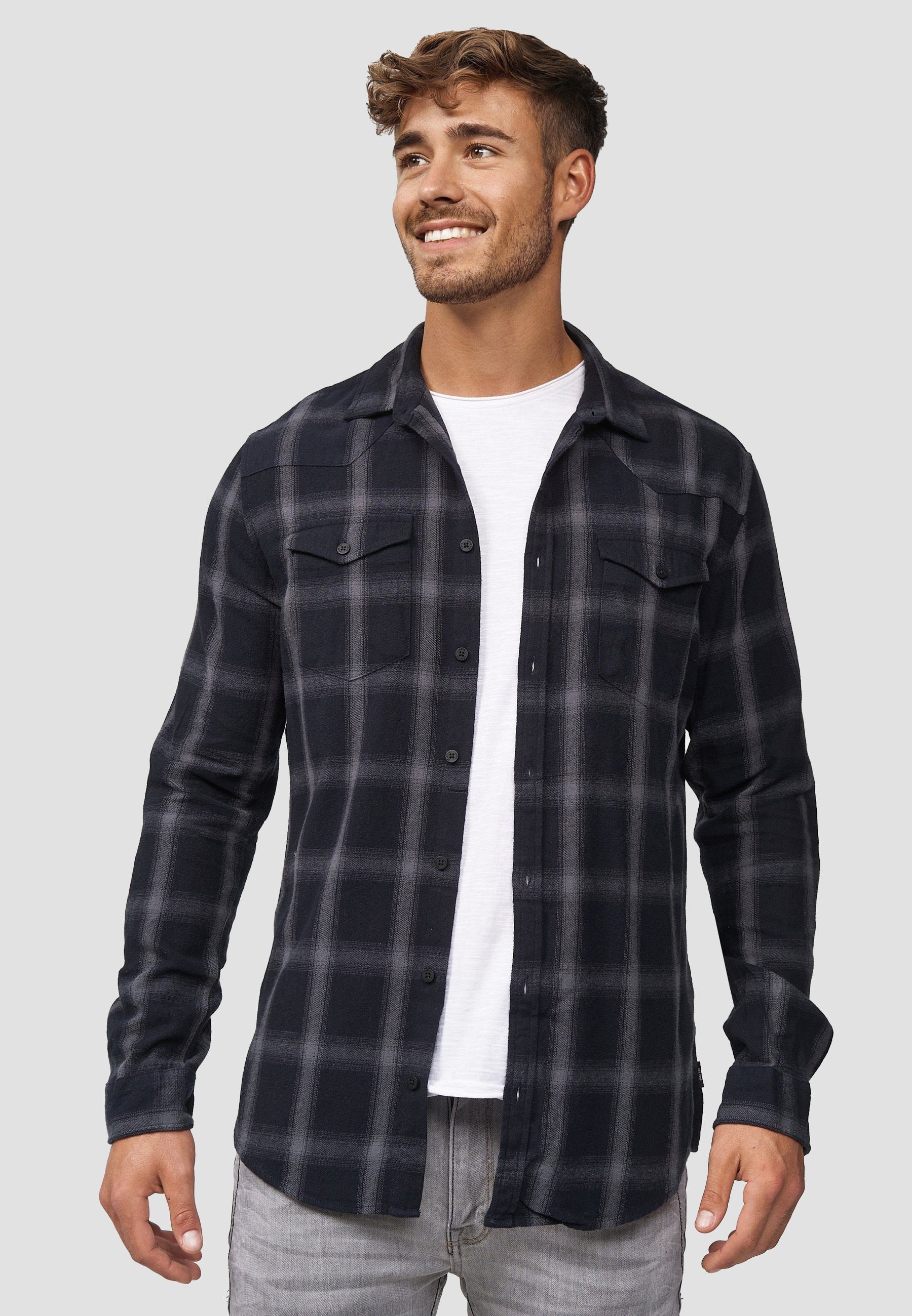 Indicode Langarmhemd Herren Altin Herrenhemd Langarm Flanellhemd im Karo-De günstig online kaufen