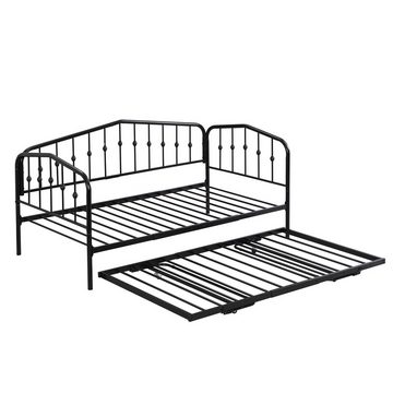 Ulife Metallbett Jugendbett Daybett Tagesbett 90(180) x 200cm, 2-in-1 Sofabett, Schlafsofa Bett mit schwarzem Metallrahmen