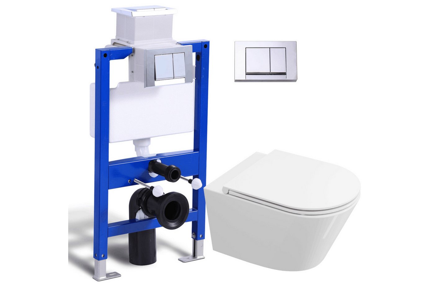 HOROW Vorwandelement WC Toilette Komplettset hänge wc Set Komplett, Hänge WC mit WC Sitz mit Absenkautomatik, Toilette Komplettset, Toilette mit Spülkasten