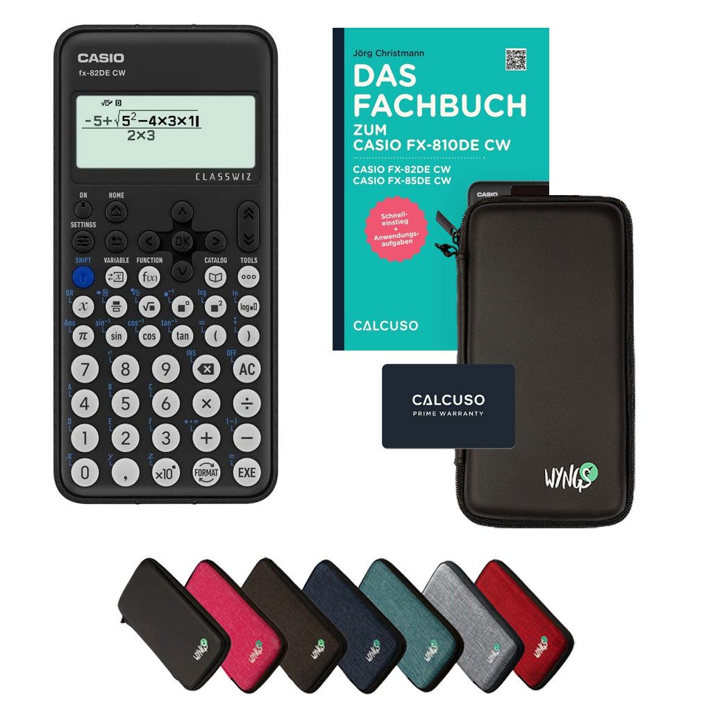 CASIO Taschenrechner fx-82DE CW inkl. Schutztasche Schwarz & Fachbuch (96 Seiten, DIN A5)