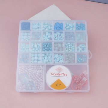 DTC GmbH Bettelarmband Buntes Perlenset mit 26 quadratischen Fächern- Blau (Kreieren Sie Ihre eigenen Kreationen mit einer Auswahl an farbenfrohen Perlen und Werkzeugen für all Ihre Perlenbedürfnisse!, 1-tlg)
