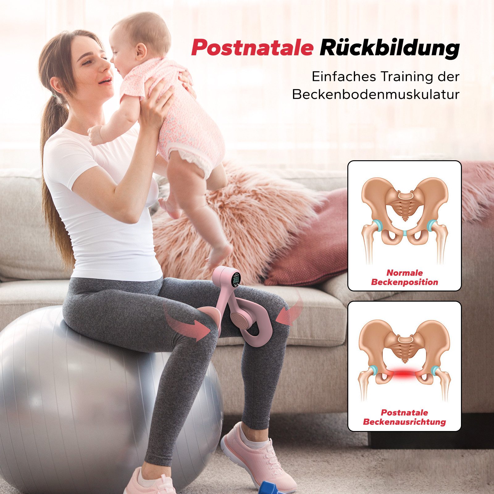 MERACH Beckenbodentrainer Oberschenkeltrainer, Beintrainer für Frauen, Trainingsgerät mit einstellbare Fitnessbänder für zuhause, 360°drehbar, 1-tlg., Gesäß, Rücken, Beinmuskeln und Armen stärken, Fitness Yoga Sportgerät, Postnatale Rückbildung, Widerstandsbänder, tragbar