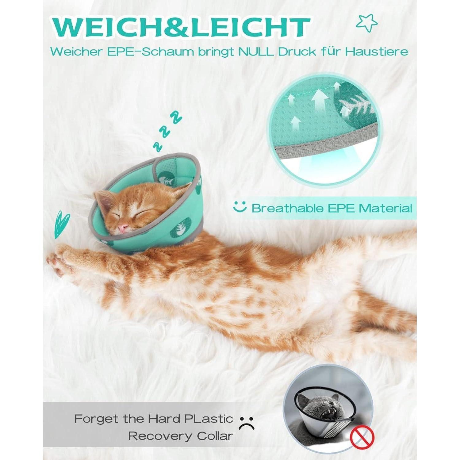 Supet Schutzkragen Halskrause Katze verstellbarer Halsband Weich Kragen Cone nach OP Grün