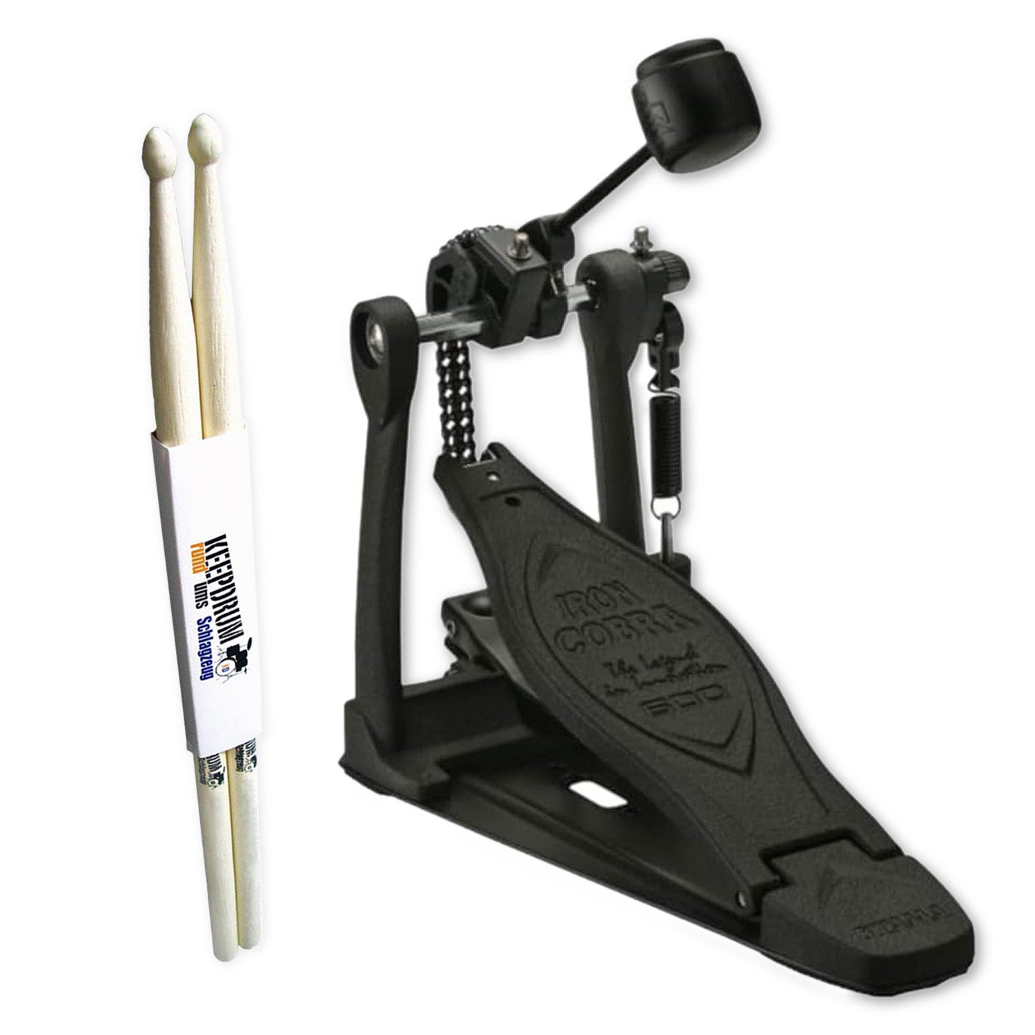 Tama Schlagzeug Tama Fußmaschine HP600DMB Iron Cobra mit Schlagzeugstöcken,Doppelkettenantrieb, 1-St., Einzel-Fußmaschine, Vorteils-Set mit Schlagzeugstöcken