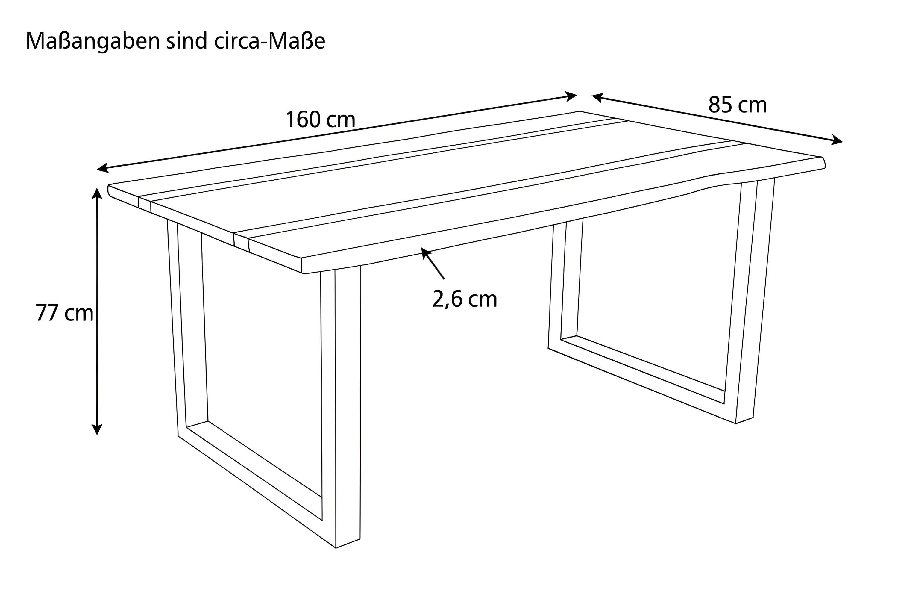 SAM® Esstisch Enzo, Akazienholz, echte Baumkante oder Schweizer Kante, Metallgestell
