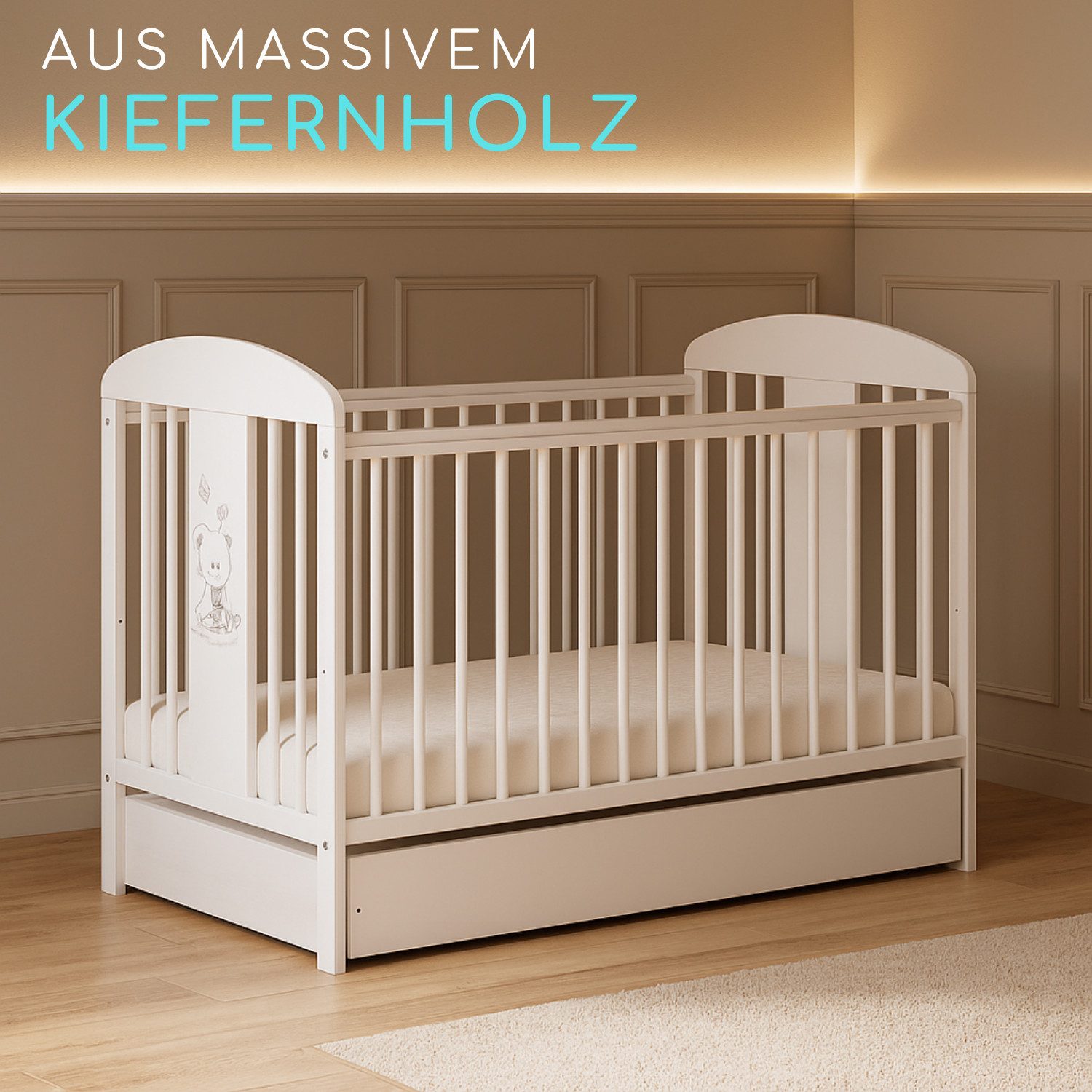 Alavya Home® Babybett TORA, Gitterbett 60x120 cm mit Schubladen, verstellba günstig online kaufen