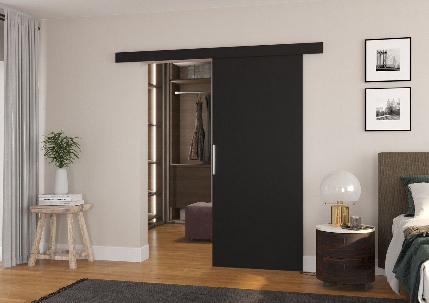 MOEBLO Schiebetür Danilo (moderne Wand-Schiebetür aus 16 mm Laminat, leises Schiebesystem, optional mit Soft-Close Funktion, universal montierbar, Schiebetüren Gleittüren Schiebetüre Schiebesysteme Türen auf Schiene Türen mit Schiebemechanismus), (BxHxT):