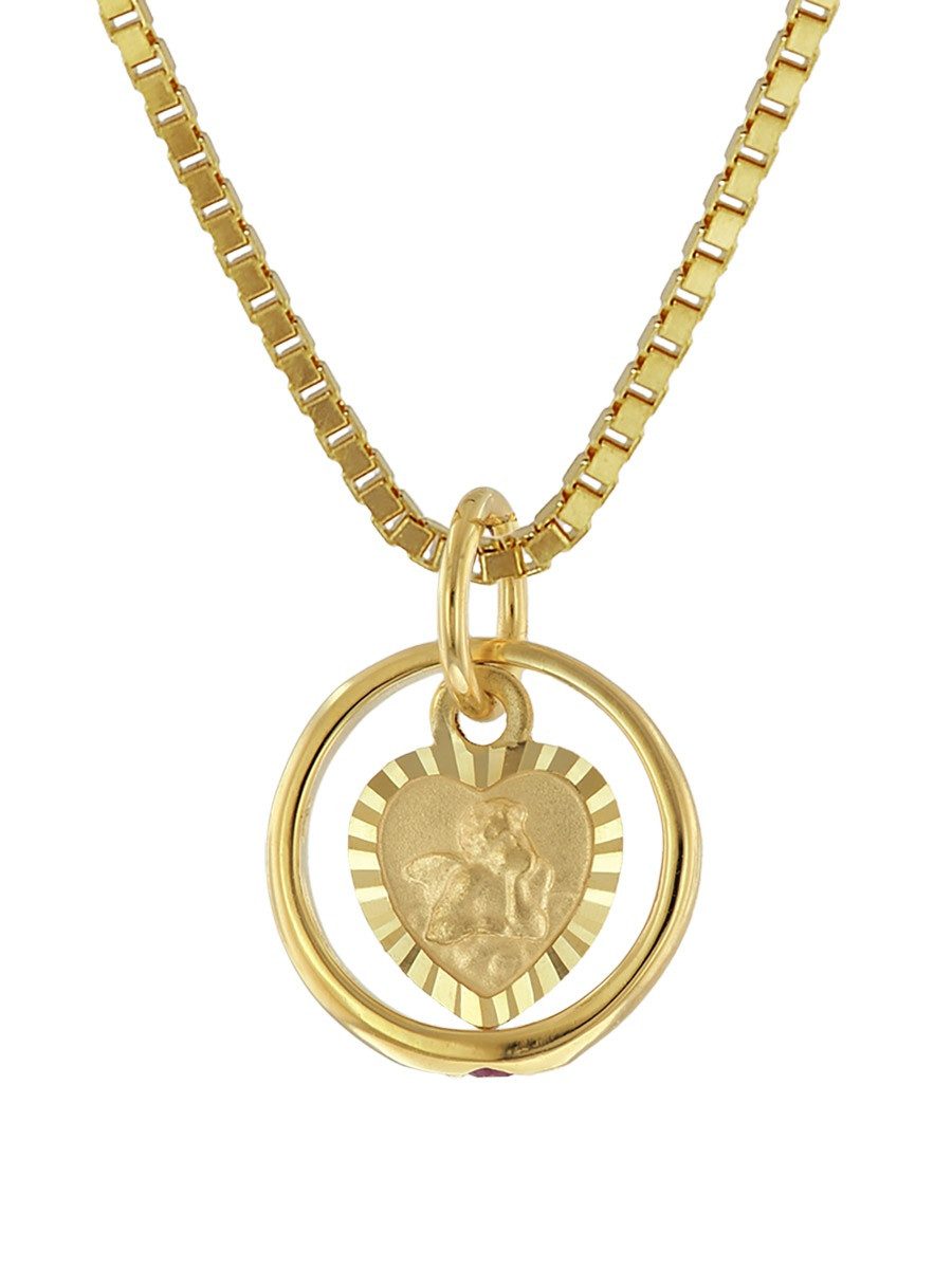 trendor Kette mit Anhänger Taufring Rubin AmorGold 585 an goldplattierter
