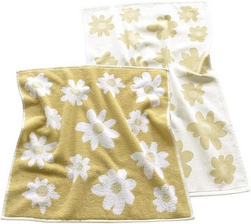 Lashuma Handtuch Set Blumen, Frottee, (4-tlg), 2x Geschirrhandtücher 50x70 cm - 2x Frotteetücher 50x50 cm gelb