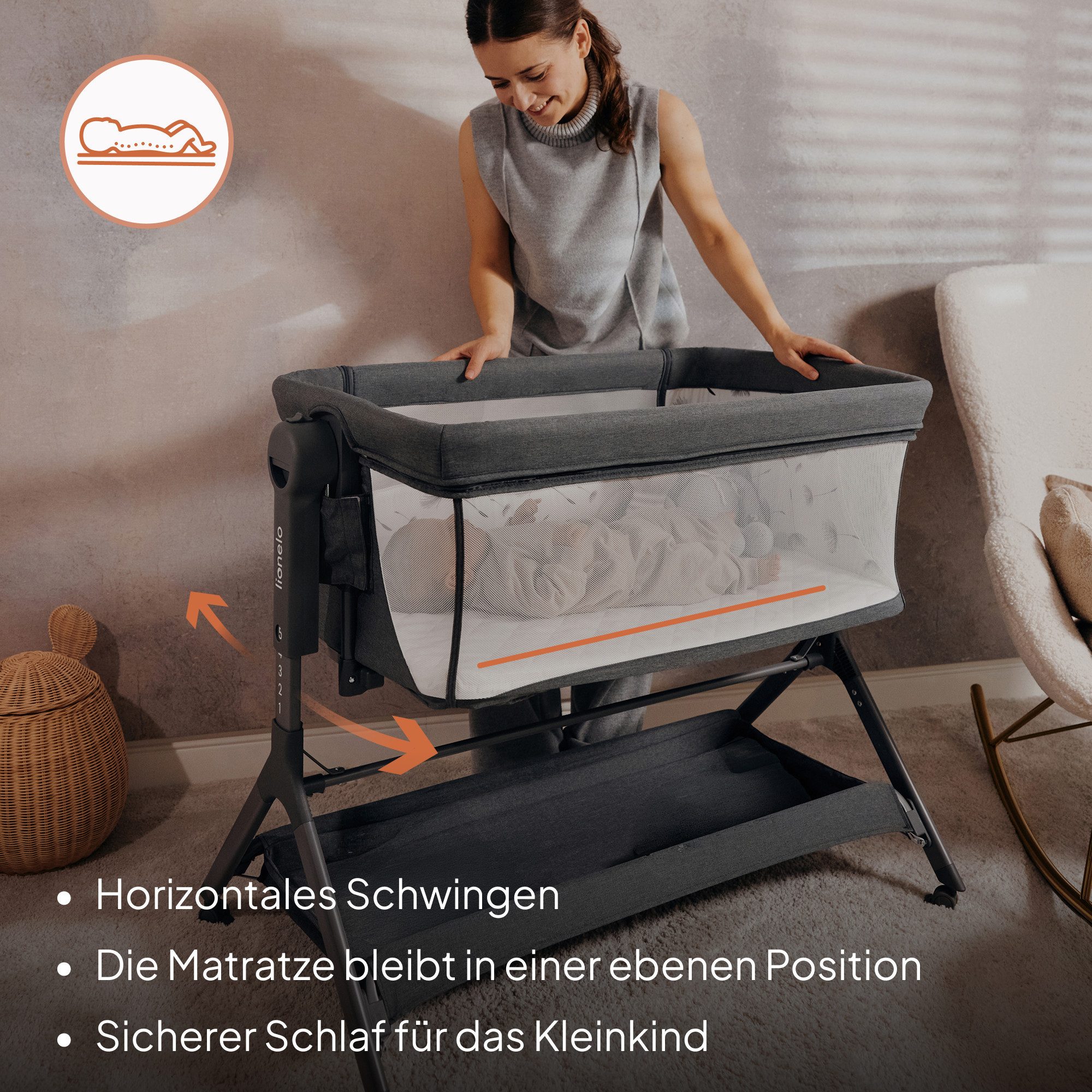 lionelo Reisebett LEONIE PLUS (Set, Set) SUPER Babytragetasche, Wiege, freistehendes Babybett