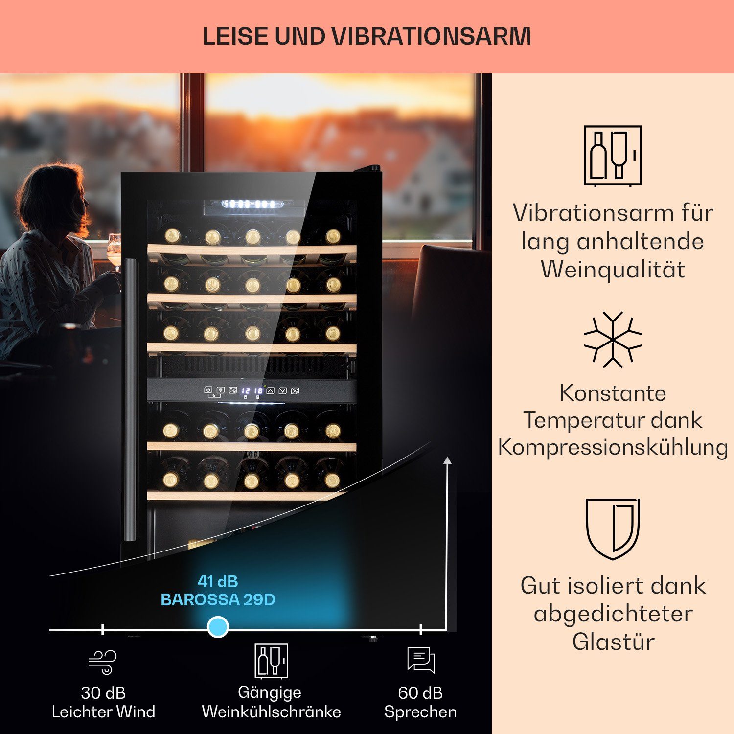 Flaschenkühlschrank Kühlschrank Weinkühlschrank Weinschrank Standardflaschen Schwarz Barossa 0,75l,Wein 29 Weintemperierschrank 29 Klarstein á Duo, für