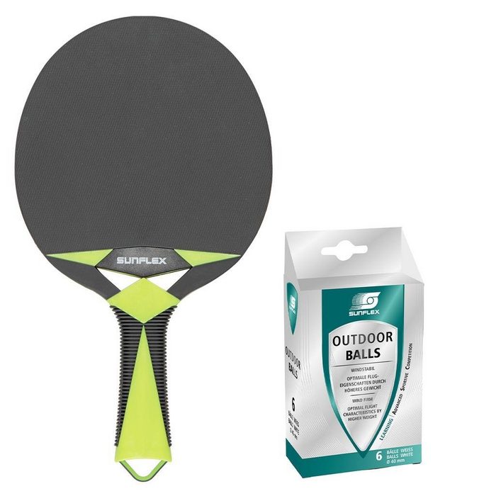 Sunflex Tischtennisschläger Zircon Outdoor + 6x Outdoor Bälle Tischtennis Schläger Set Tischtennisset Table Tennis Bat Racket