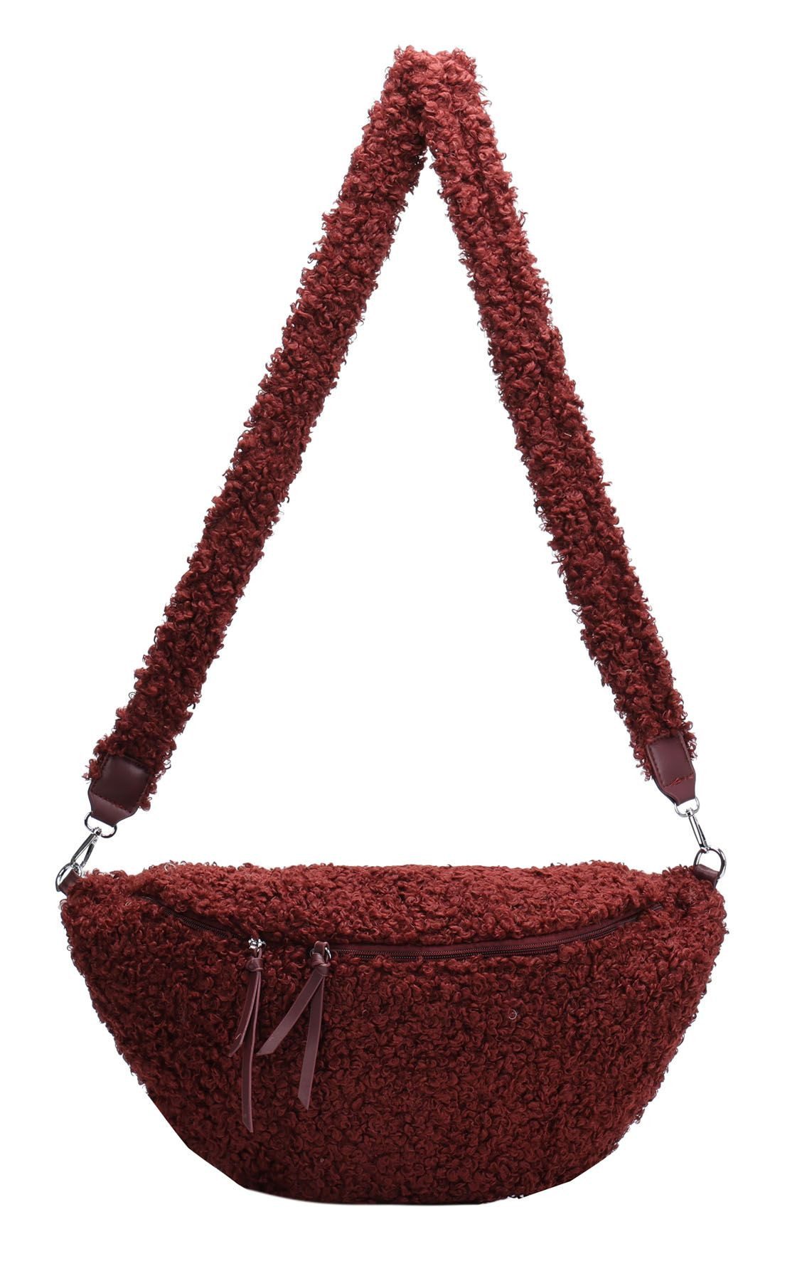 ITALYSHOP24 Schultertasche Damen XXL Teddyfell Tasche CrossBody Bauchtasche PELZTASCHE Felltasche, Body Bag Teddytasche CrossOver Umhängetasche Hüfttasche Plüsch Fell