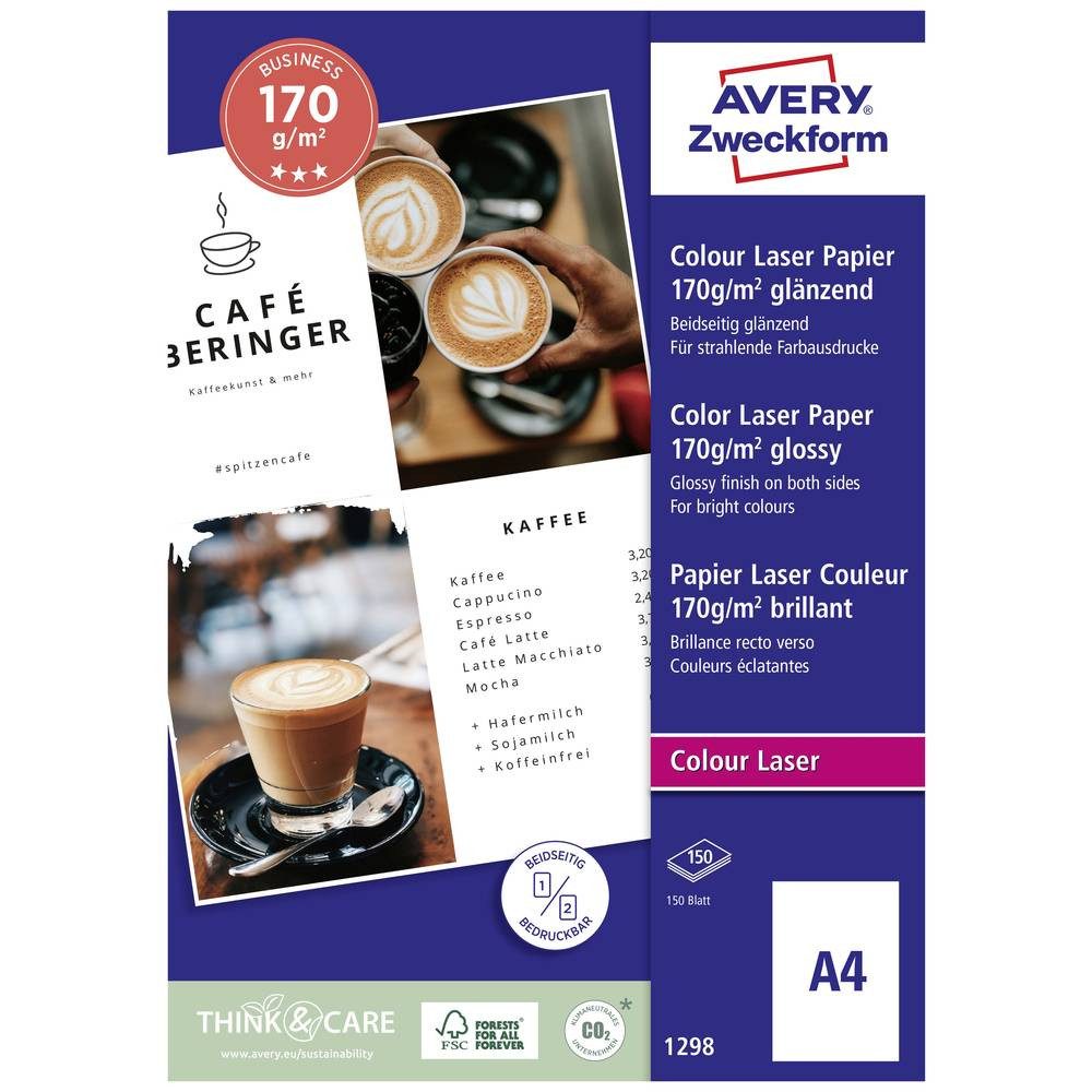 Avery Zweckform Laser-Druckerpapier Avery Zweckform Business Colour Laser Papier, A4, Optimiert für Laser, Glänzend, Beide Seiten bedruckbar, Wischfest