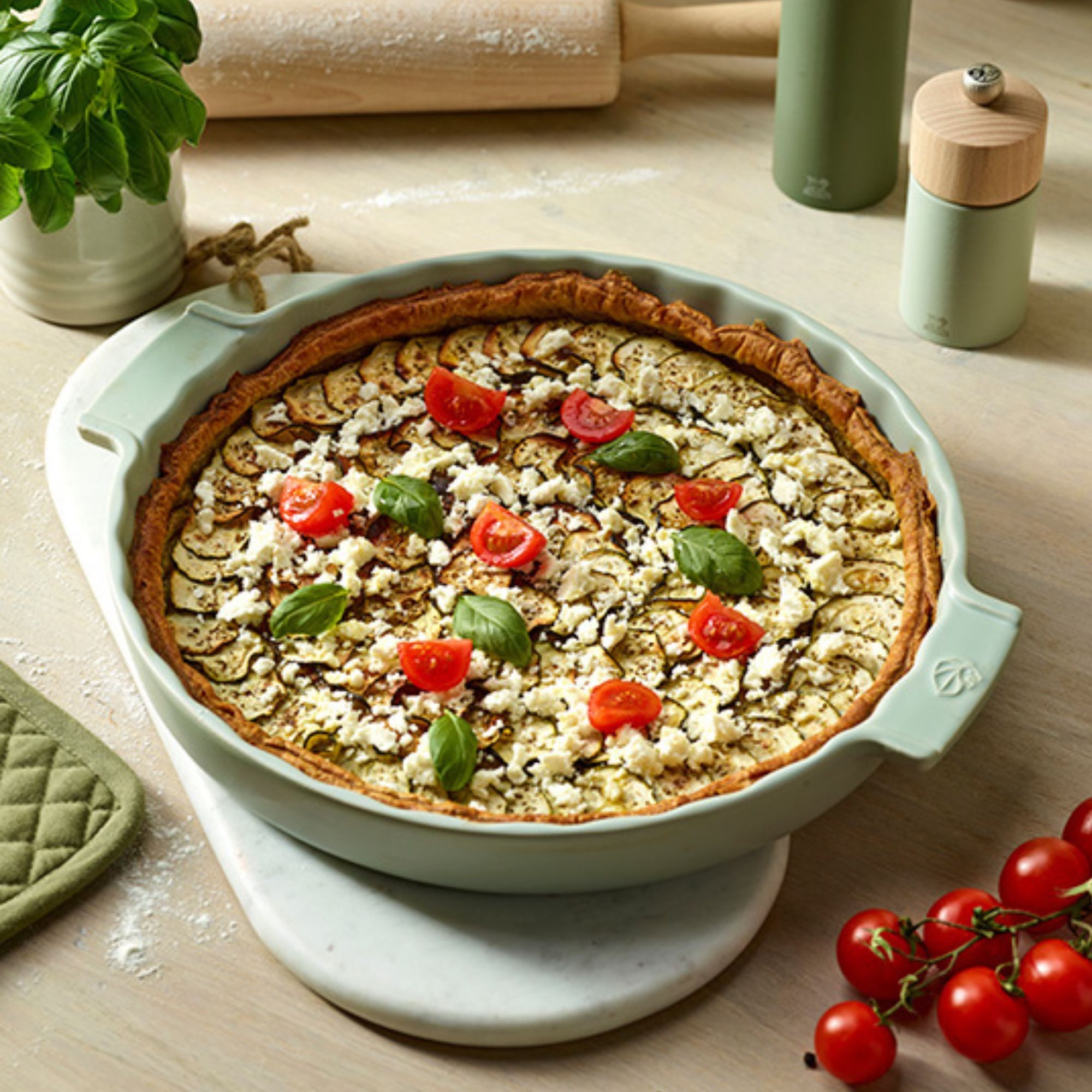 PEUGEOT Quicheform Keramik Tarteform APPOLIA 30cm Kuchenform Salbeigrün Spülmaschinenfest