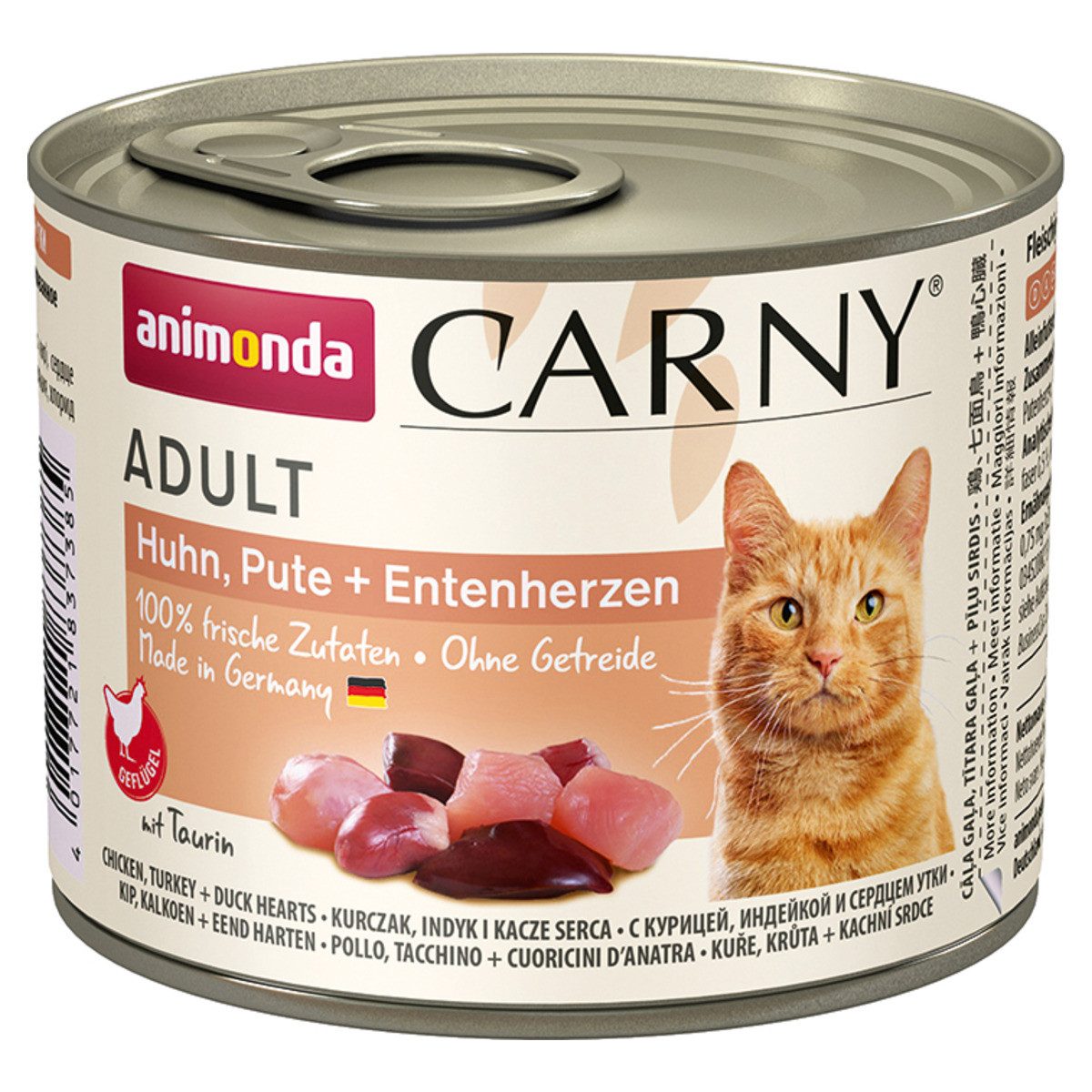 Animonda Carny Adult mit Huhn & Pute & Entenherzen 200 g - 6 Stück, Nassfutter für: Katze