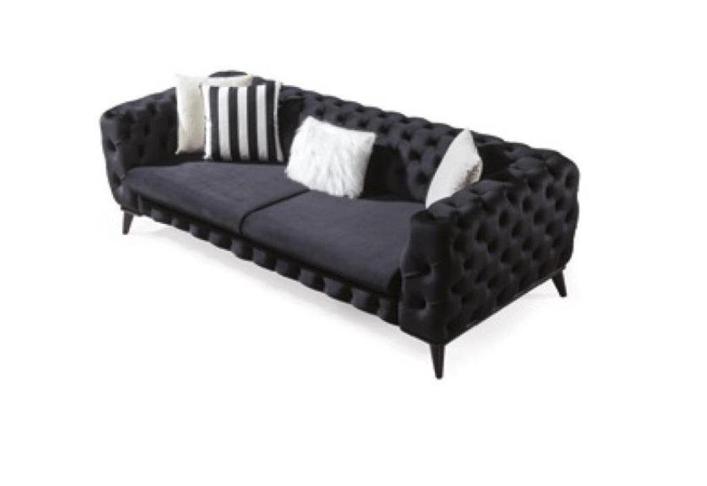Möbel, Schwarz Sitzer Sofa JVmoebel Sessel Sofa 3+3+1 Sofagarnitur Made Chesterfield Europe in