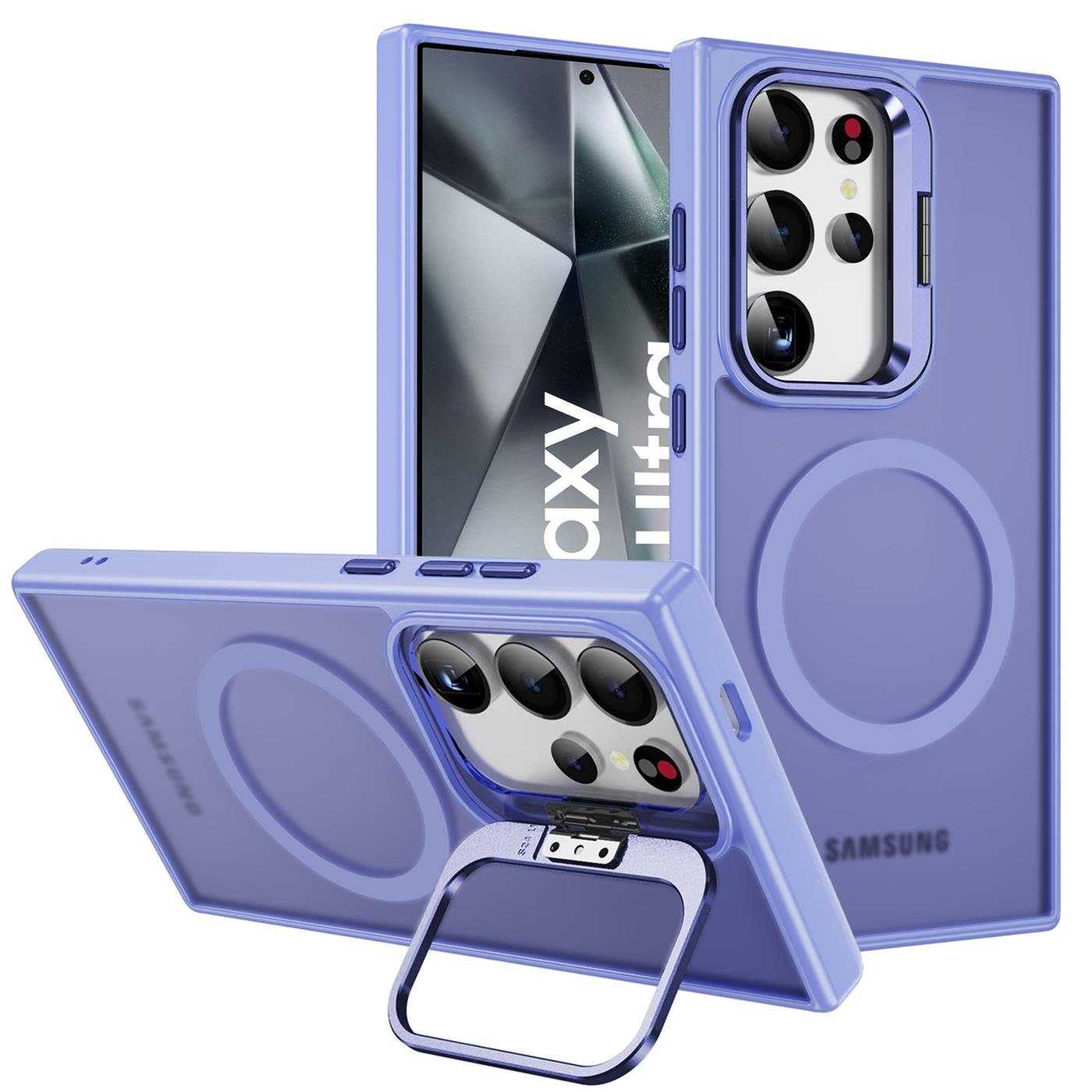 CoolGadget Handyhülle Hybrid Luxury Handy Case für Samsung Galaxy S24 Ultra 6,2 Zoll, Hülle Massiv Metallständer aufklappbar Schutzhülle für Magsafe Zubehör