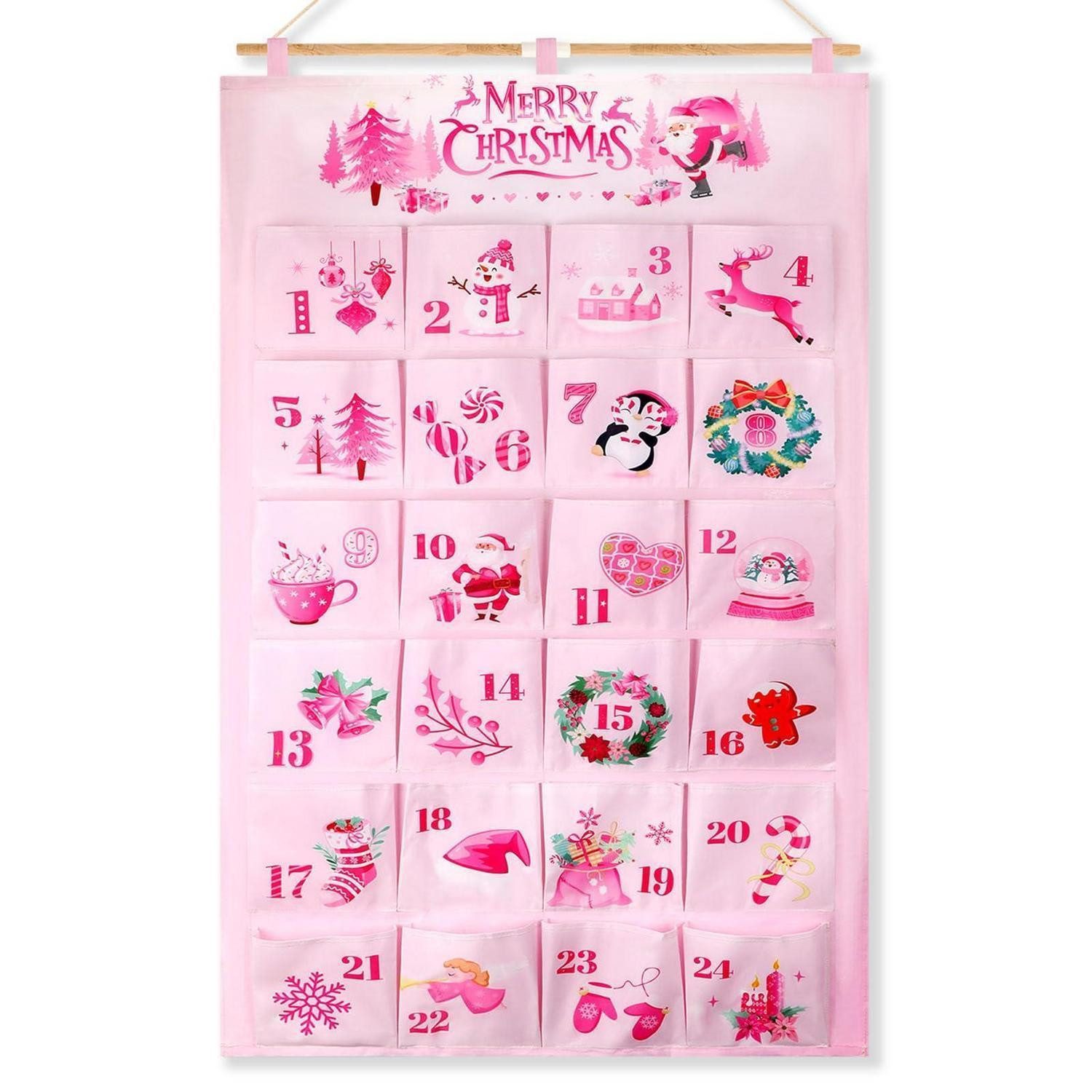 LuxusKollektion befüllbarer Adventskalender Adventskalender Stoff 24 Taschen Rosa