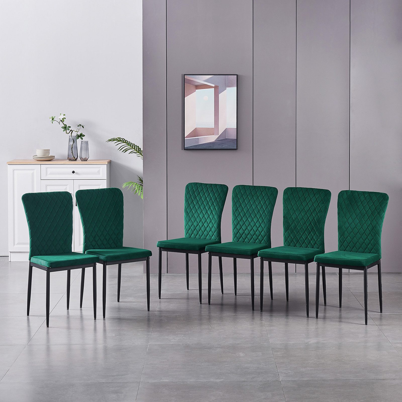 JYMTOM Esszimmerstuhl Samt/Kunstleder, hoher Lehne, Metallgestell, 4/6er-Set (6 St), Samt, Gitter-Design, für Wohnzimmer, Büro, Klassenzimmer