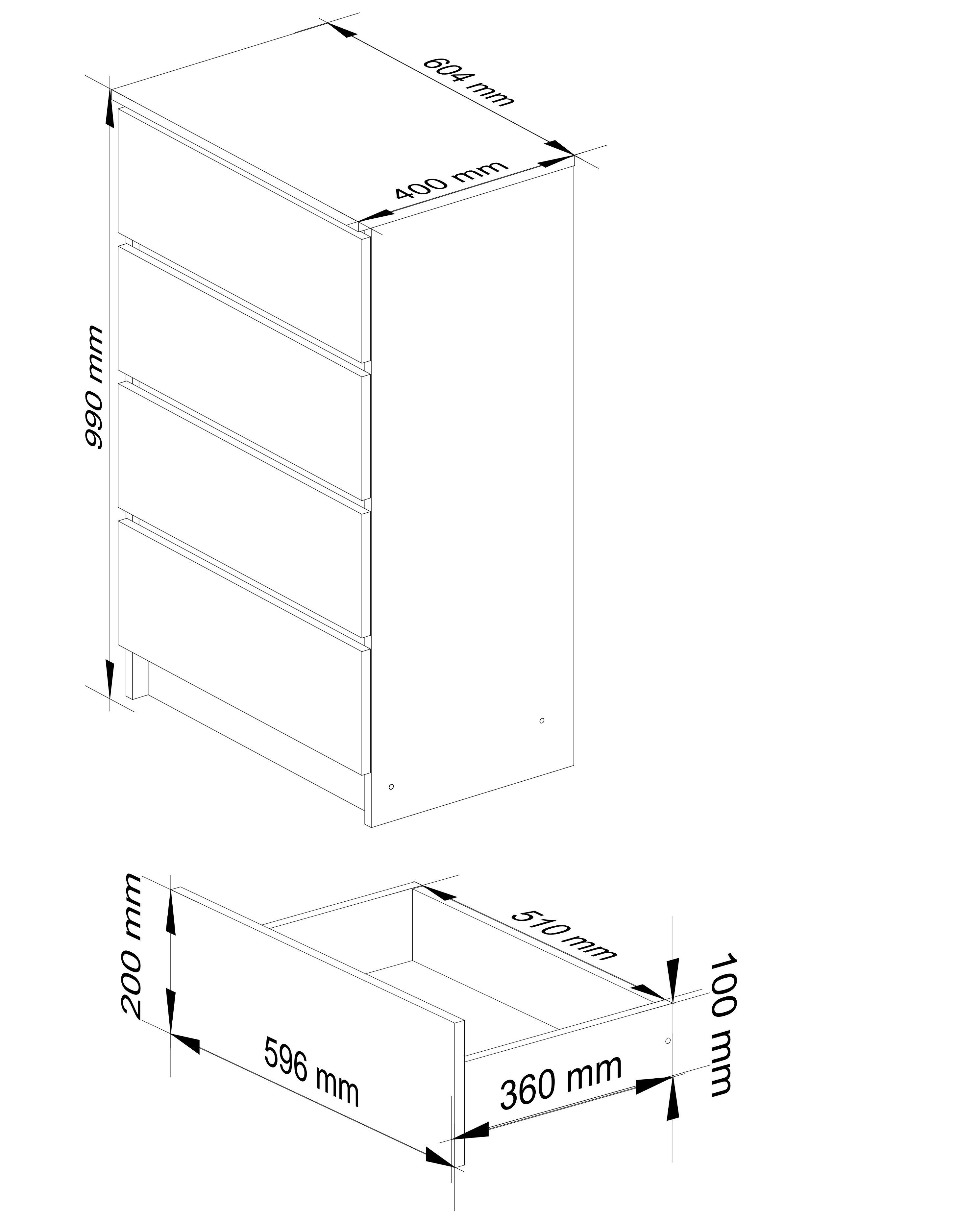 Raumhirsch Furniture Kommode mit 4 Schubladen 60 cm breit Holz Schrank, (viele Farbvarianten - Maße : 99 x 60 x 40 cm) - Hochwertig & stabil