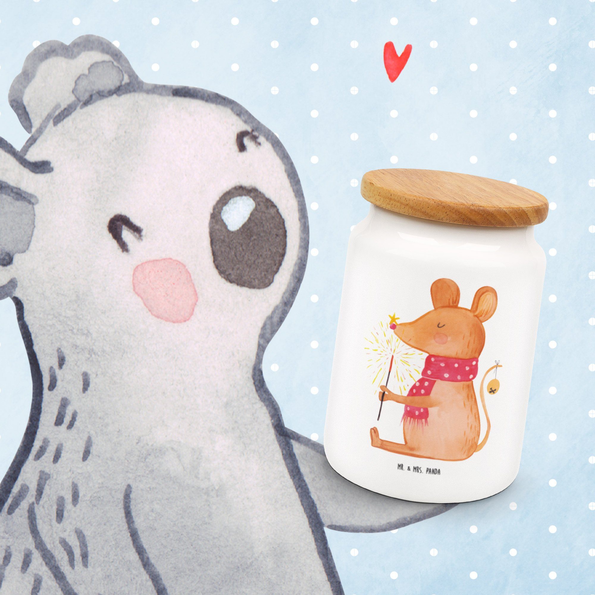 Panda Mr. Ker, - Keramik, Wintermotiv, (1-tlg) Geschenk, Dose, & - Vorratsdose Heiligabend, Weiß Mrs. Weihnachtsmaus