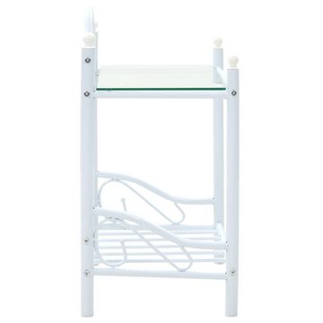 vidaXL Nachttisch Nachttisch Stahl und gehärtetes Glas 45x30,5x60 cm Weiß