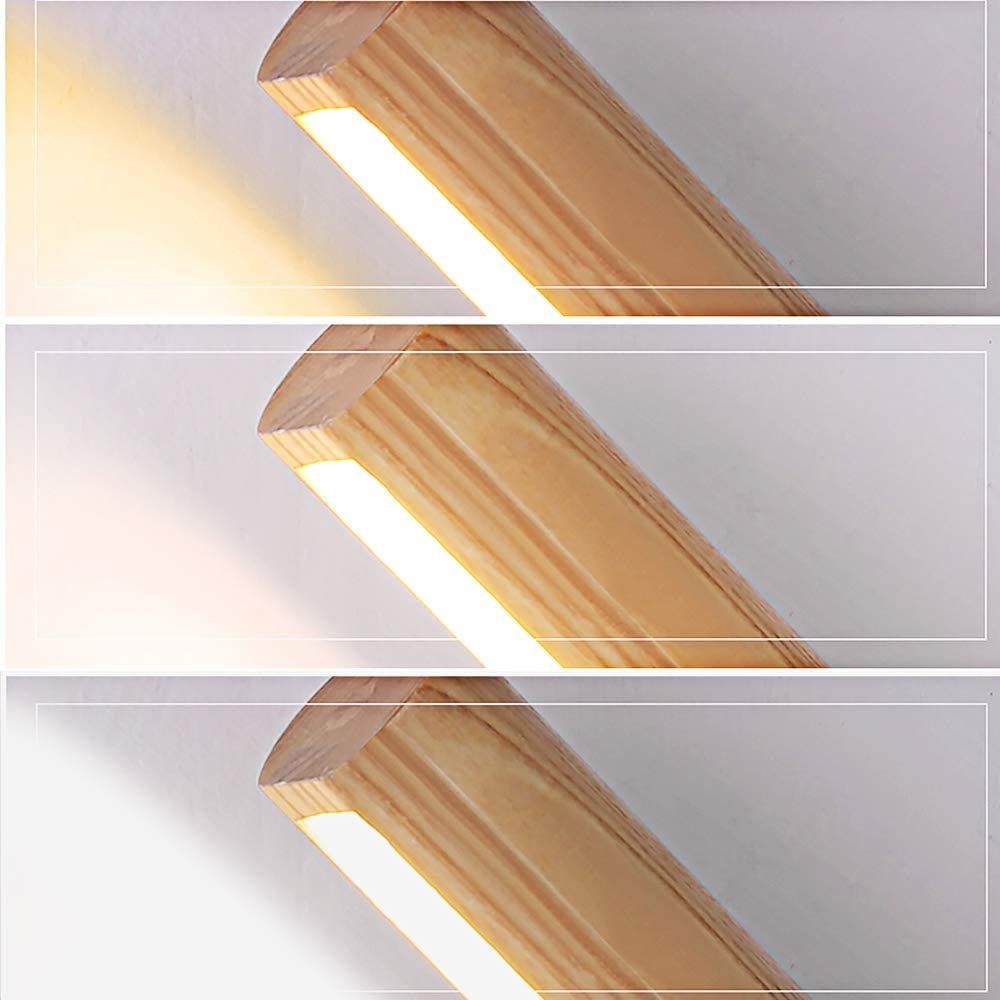 1 fest Umschaltbar 350° in LED 3 ZMH integriert, Wandleuchte Schwenkbar, Warmweiß/Kaltweiß/Naturweiß, Holz, 32cm