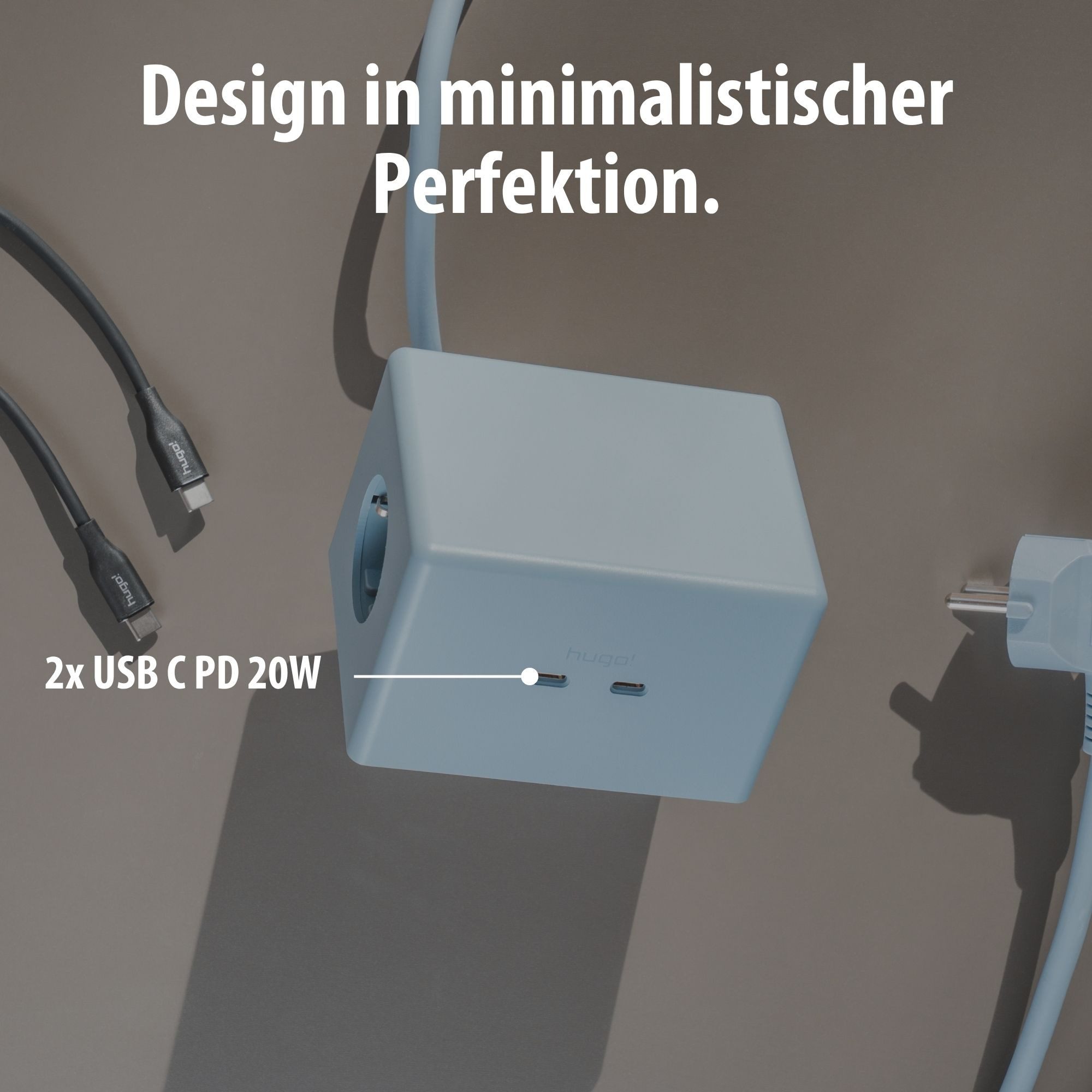 Brennenstuhl hugo! ONE 2nd Gen. Steckdosenwürfel mit USB C 20W PD, Wireless Charger Steckdosenleiste 2-fach (Kabellänge 2 m) – Bild 4 von 5