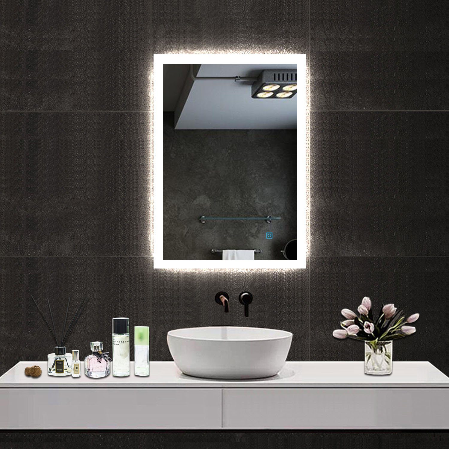 duschspa Badspiegel Badspiegel mit Beleuchtung 50x70 cm Wandspiegel, Touch Beschlagfrei