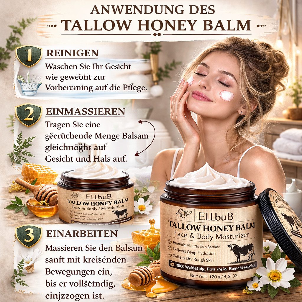 NEXGEN LUXUS SCHÖNHEIT & HAUTPFLEGE Körpercreme Hautpflege Rindertalg Honig Beef Tallow Creme Gesicht Balsam 120 g Packung, 1-tlg., Aufgeschlagene Honigcreme Langanhaltende Feuchtigkeit Pflege