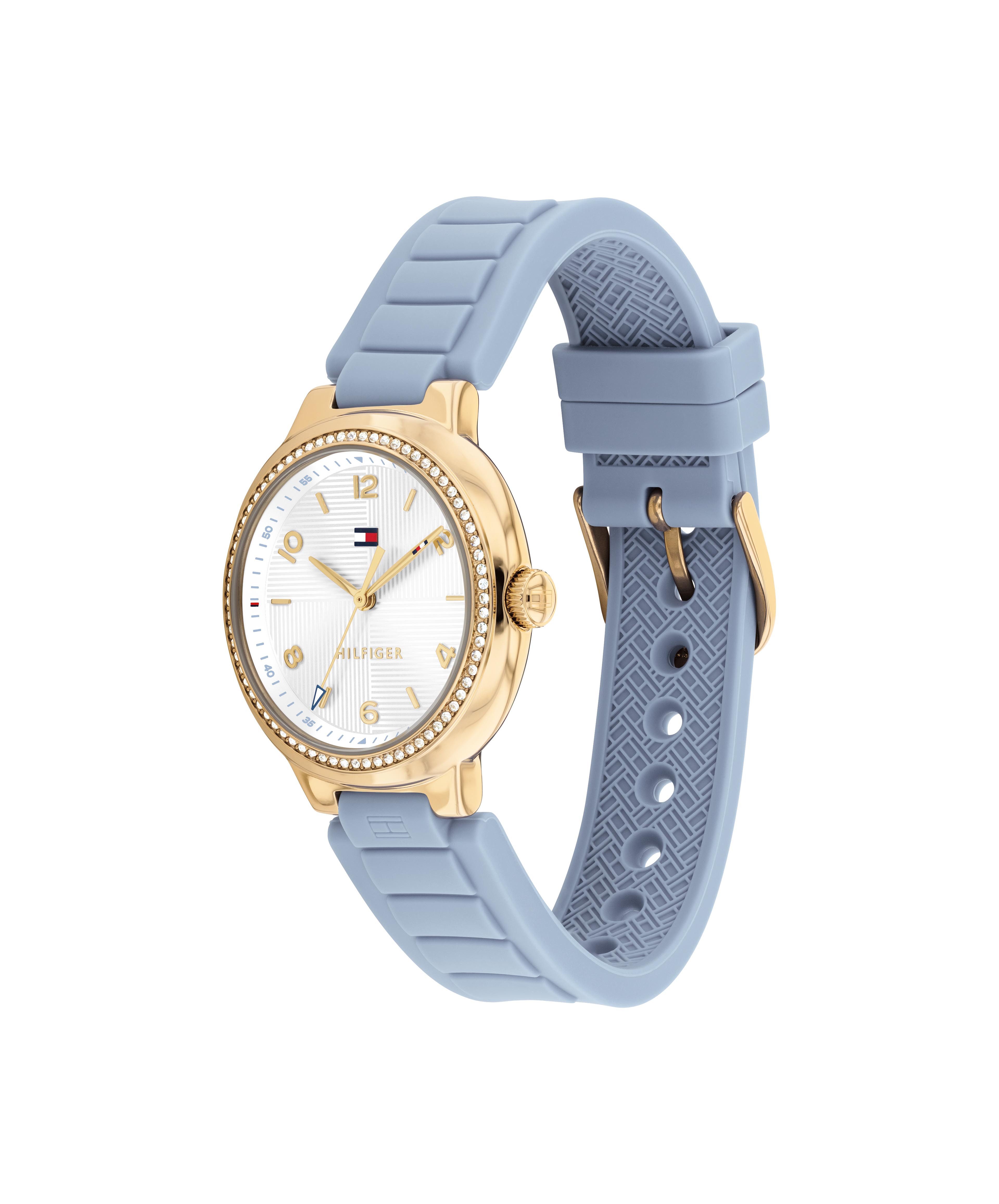 Tommy Hilfiger Quarzuhr SAVANNAH 1782897, Armbanduhr, Damenuhr, Silikonarmband, analog, Glassteine