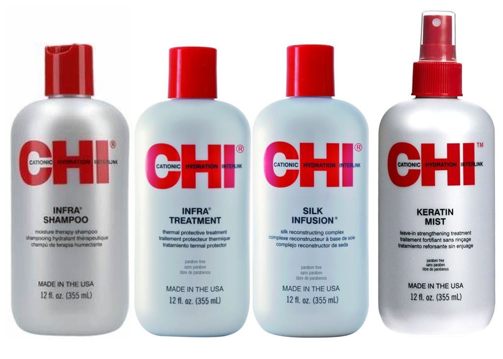 CHI Haarpflege-Set Infra Keratin Mist + Silk Infusion + infra Shampoo + Infra Treatment, Set, 4-tlg.