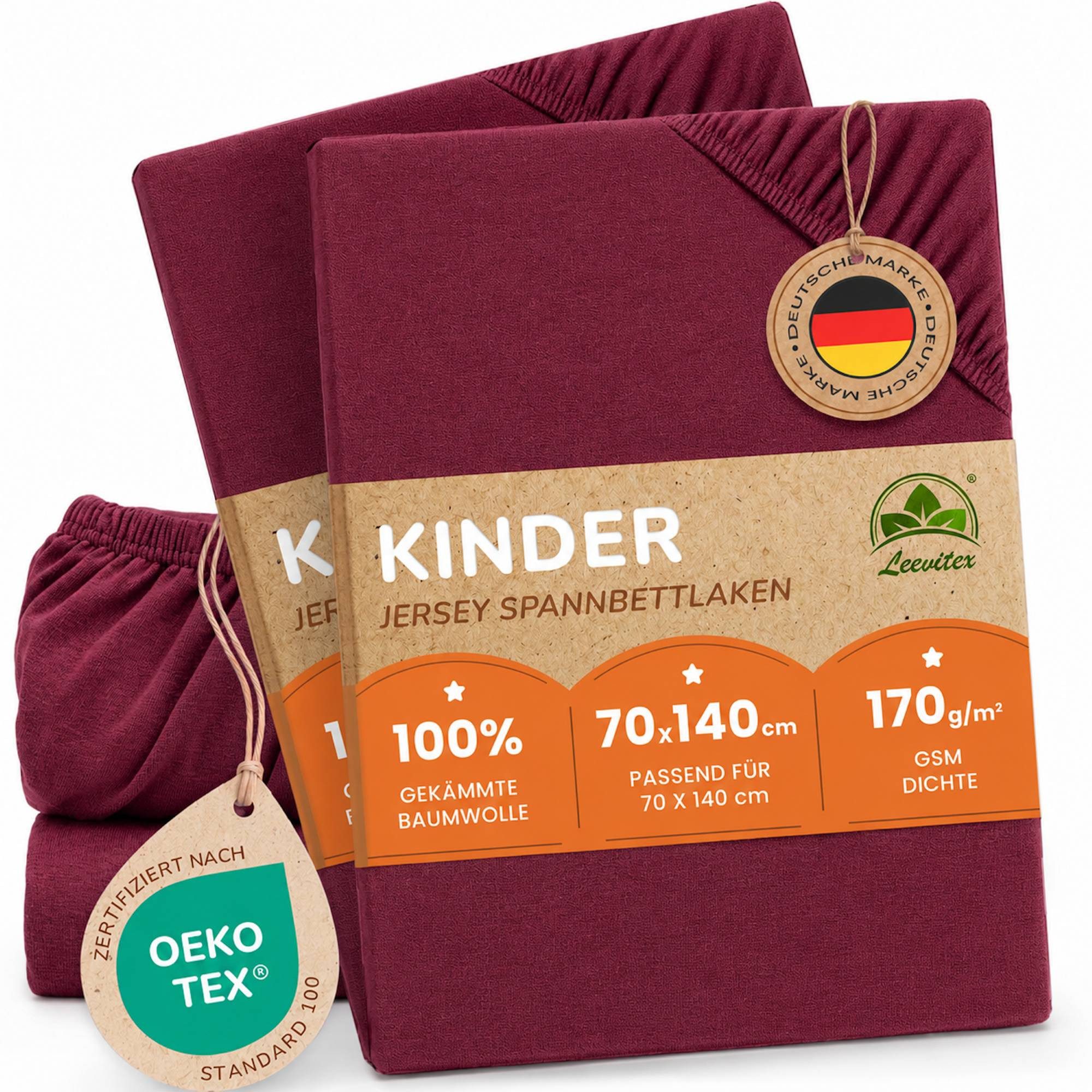 leevitex® Spannbettlaken für Kinderbetten, 2er-Set, 70 x 140 cm, Steghöhe 15 cm, Jersey, Gummizug: rundum, (2 Stück), verschiedene Farben, OEKO-TEX® STANDARD 100 zertifiziert