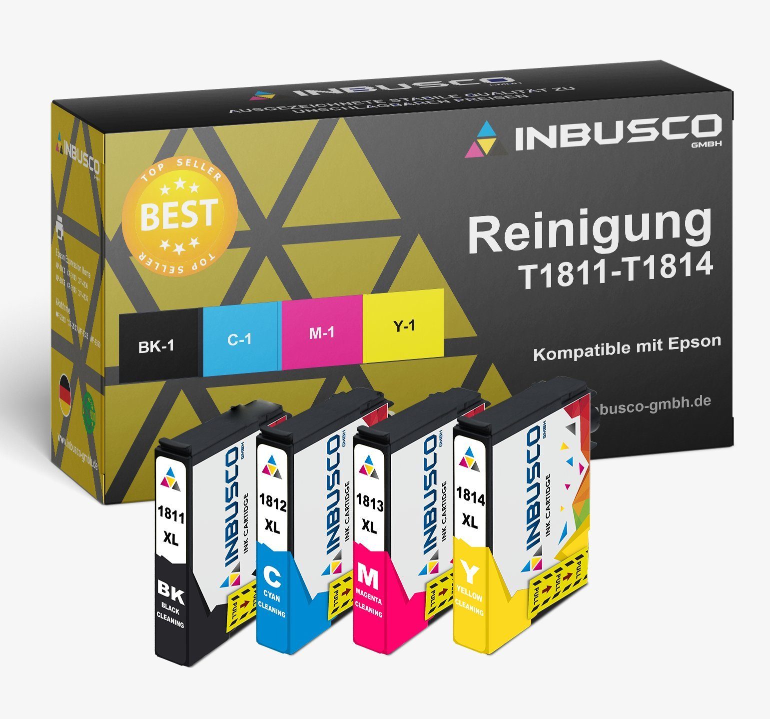 Inbusco 4x Reinigungspatrone kompatibel zu Epson T1811-1814 mit Chip ... Tintenpatrone