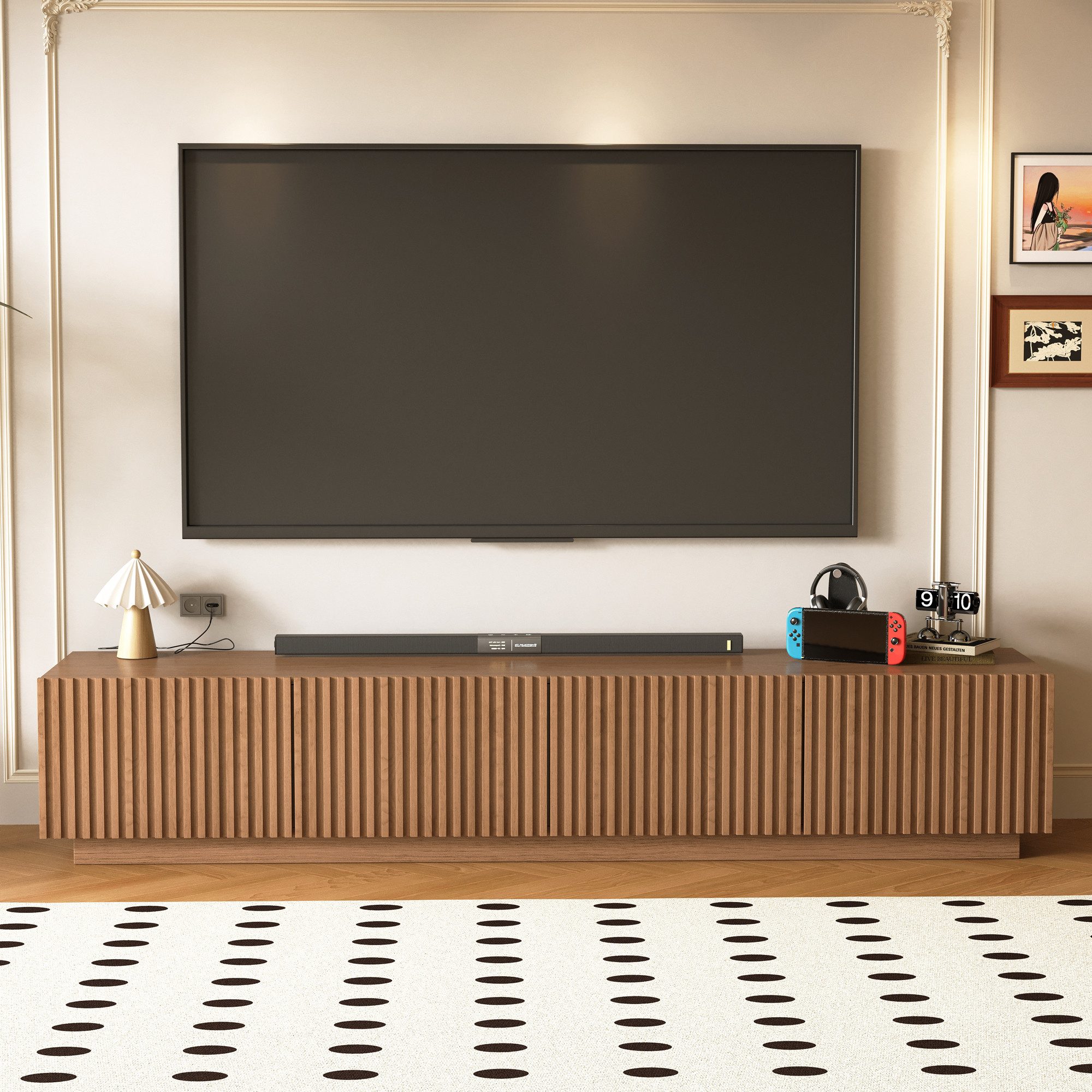 oleyluckidea TV-Schrank TV Lowboard mit Lamellentüren & großem Stauraum, Braun Breite 220 cm