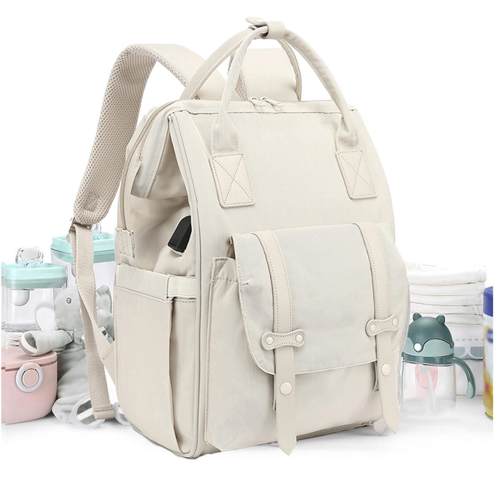 MODFU Wickelrucksack Multifunktional Babytasche Wickeltasche Alltagstasche (Milchfläsche Rucksack Tasche mit USB-Anschluss, Multifunktional, Babytasche), mit Kinderwagen-Haken