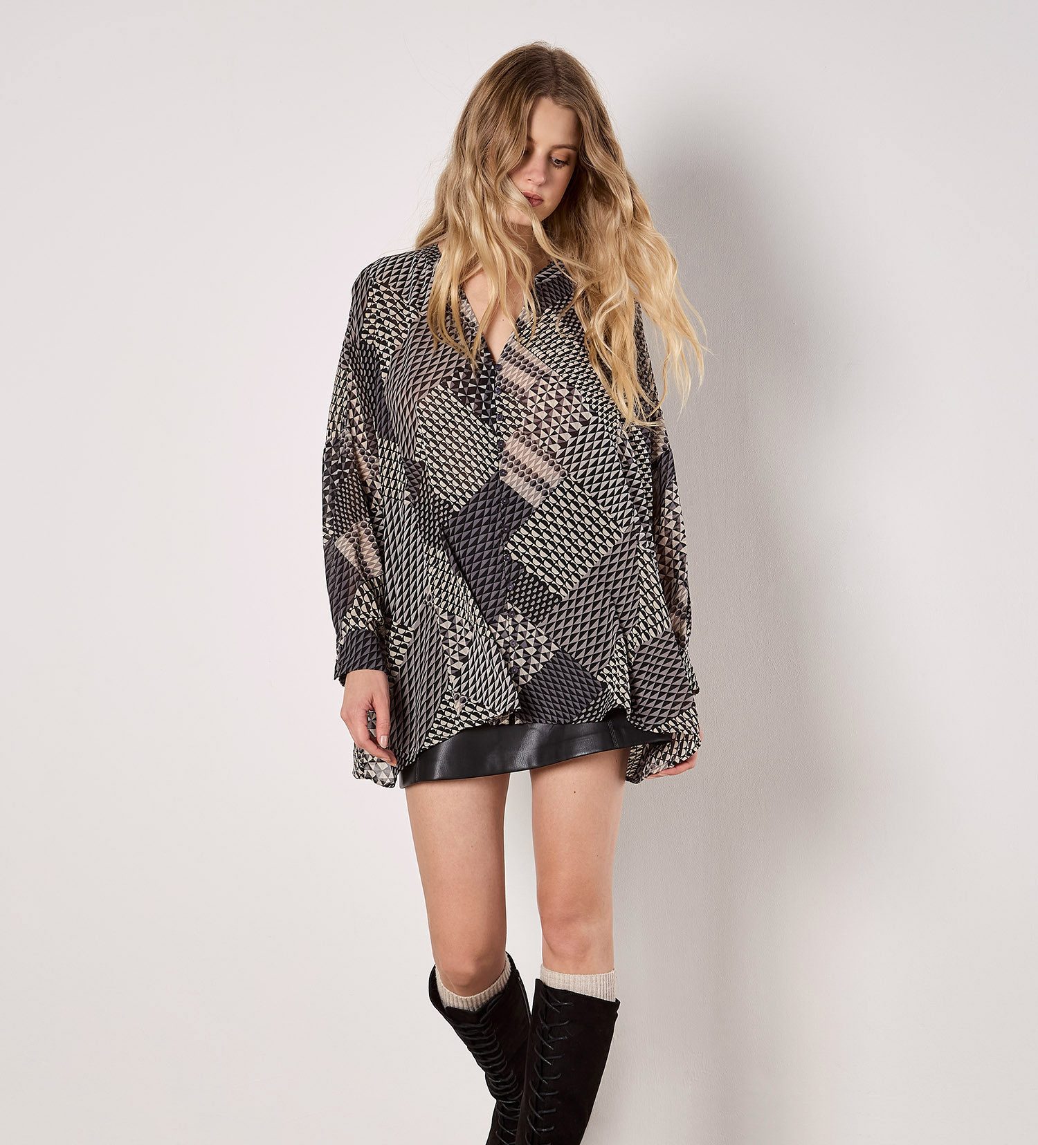 Apricot Hemdbluse Geo Patchwork Chiffon Hemd, günstig online kaufen