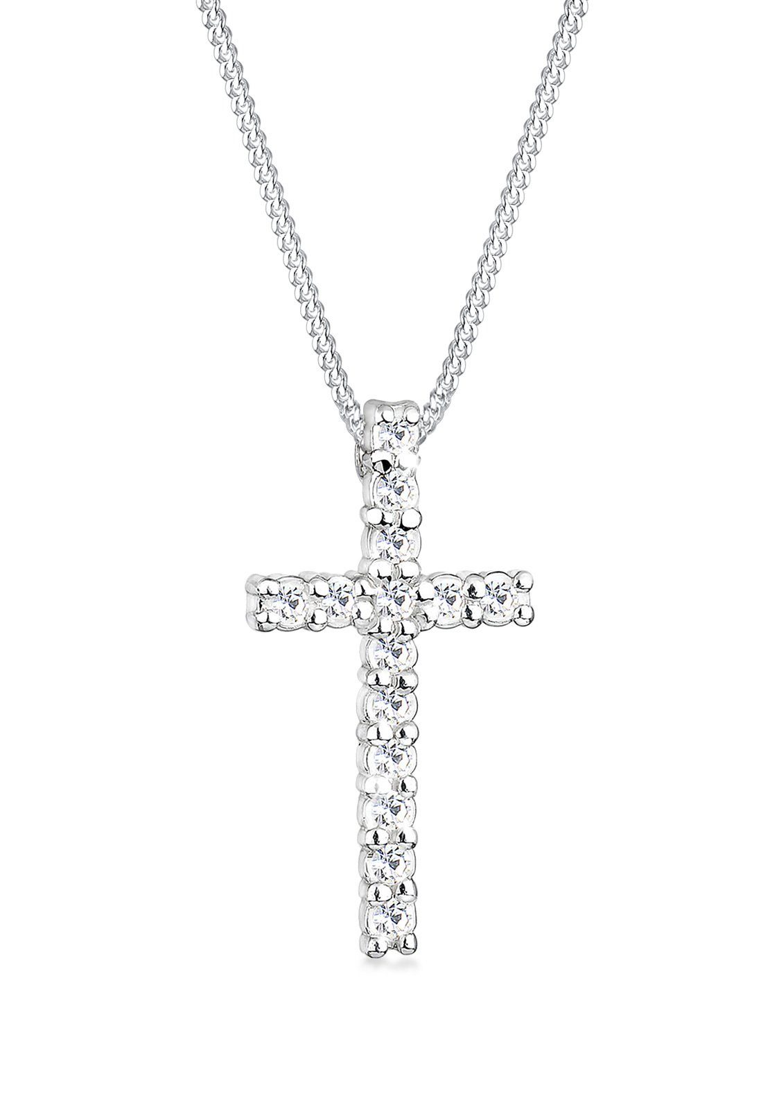 Elli Kette mit Anhänger Kreuz Kristalle 925 Silber Kommunion, Kreuz