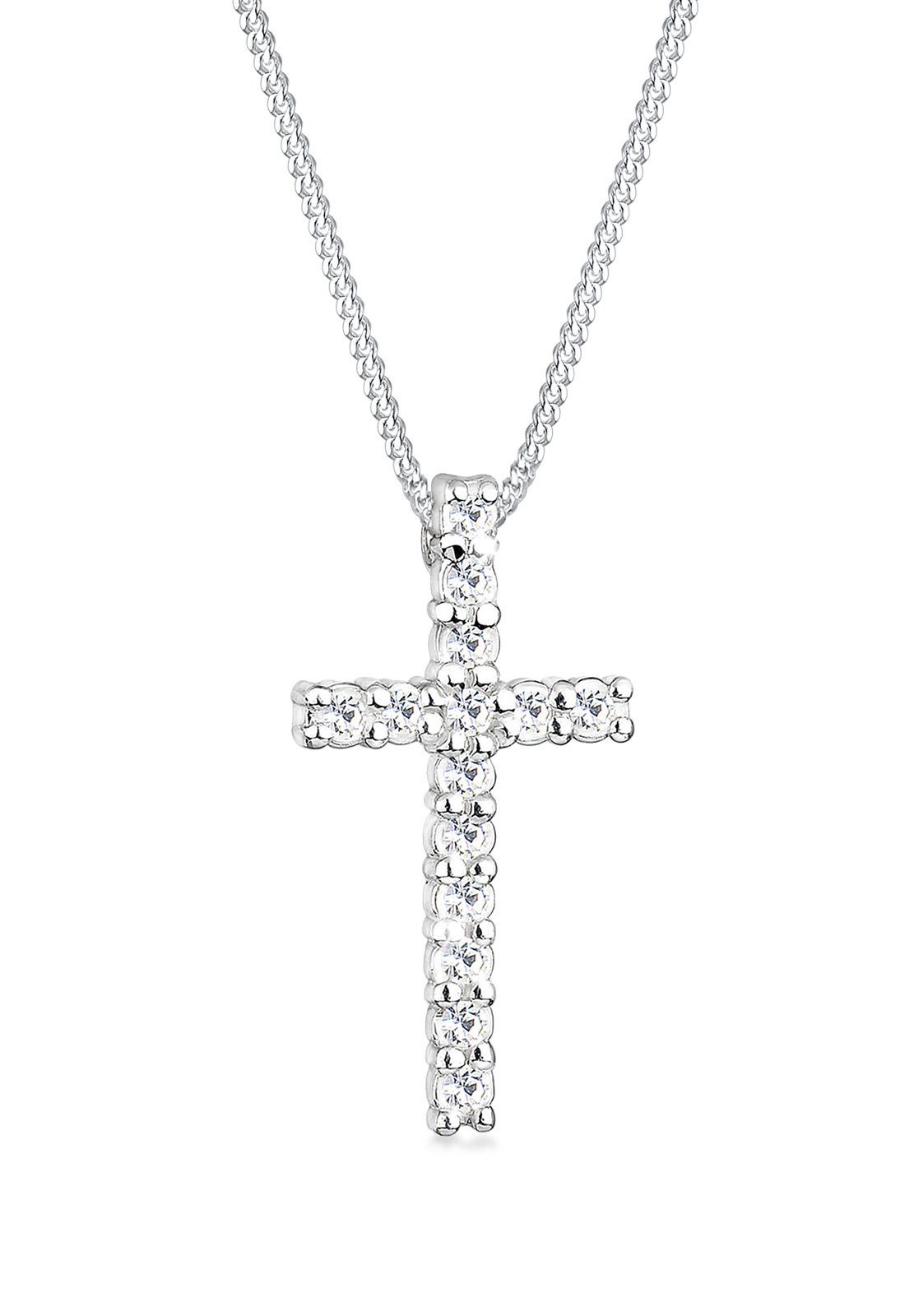 Elli Kette mit Anhänger Kreuz Weiß 925 Sterling Silber, mit Kristallen von günstig online kaufen