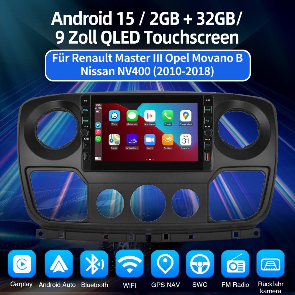 ESSGOO Für Opel Movano B Renault Master 3 Android 15 Carplay GPS Navigationsgerät (Carplay Android Auto Bluetooth FM AM RDS WIFI GPS Navigationsgerät)