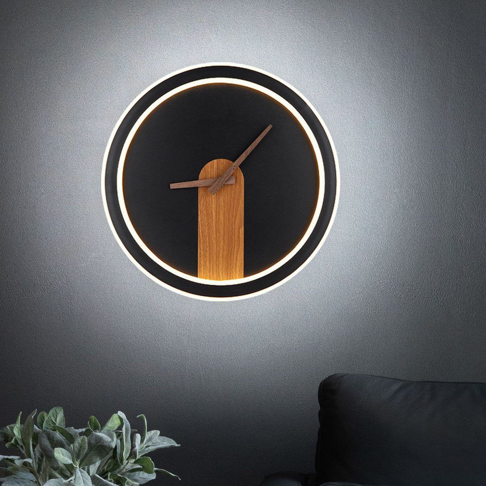 Wanduhr Wandleuchte, LED-Hintergrundbeleuchtung Globo Metall LED Holz Wandleuchte