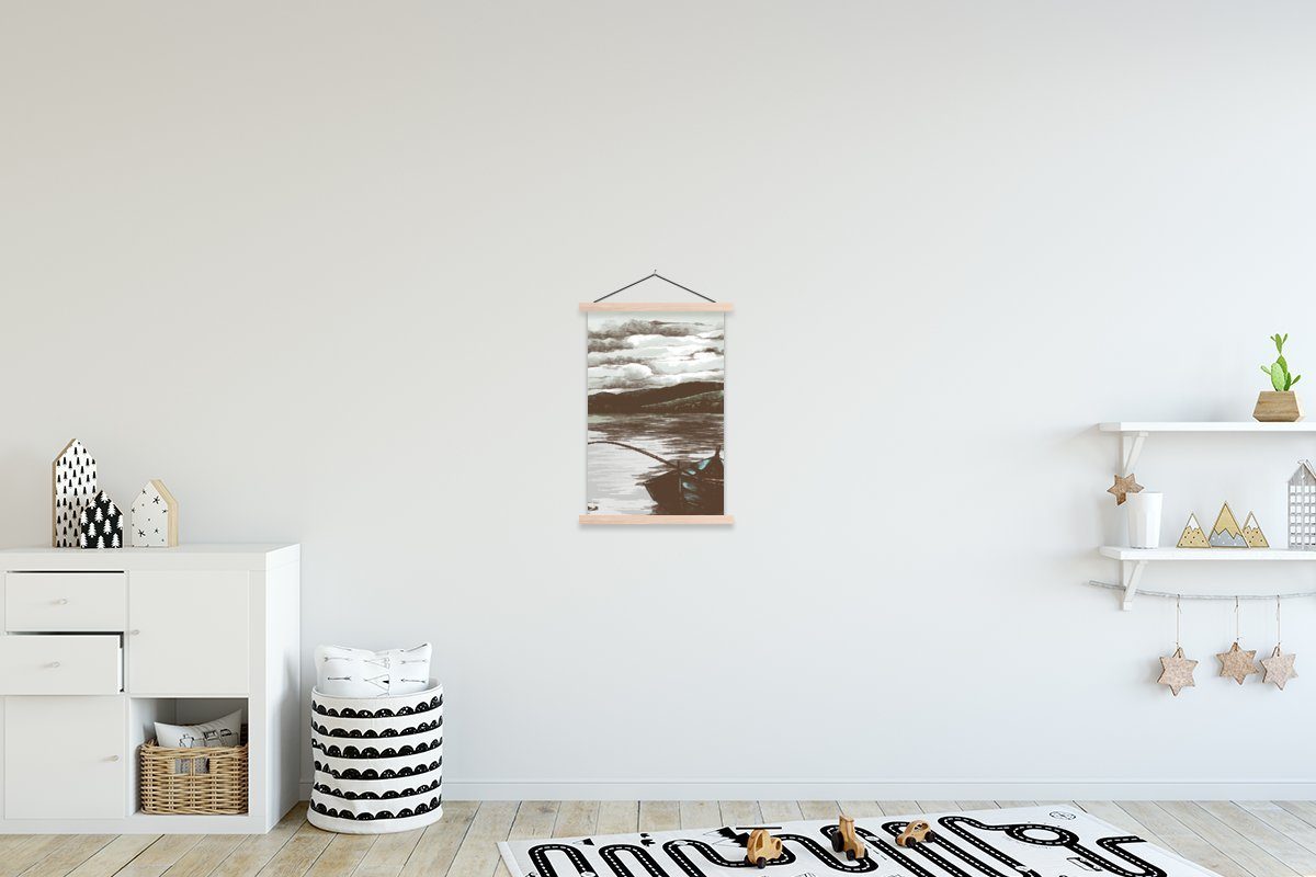 Angelrute Meer, Wohnzimmer, Magnetisch (1 Posterleiste, für Poster - Bilderleiste, - Textilposter St), MuchoWow Boot