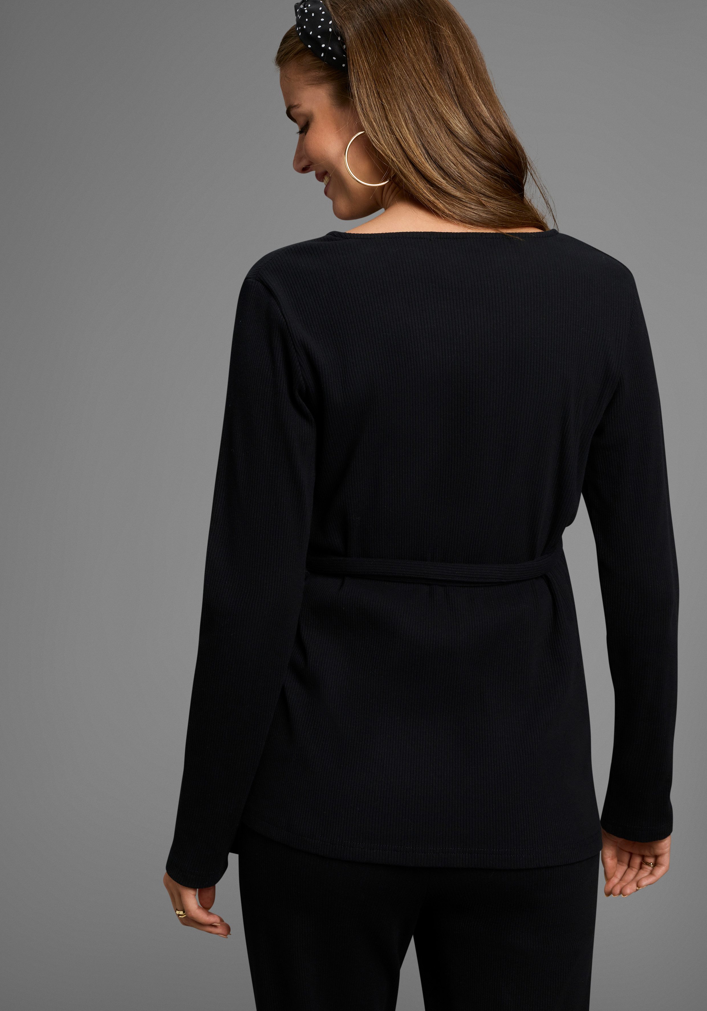 Nine-month maternity shirt, nursing shirt, wrap shirt for pregnancy and breastfeeding, ribbed wrap shirt for pregnancy and breastfeeding