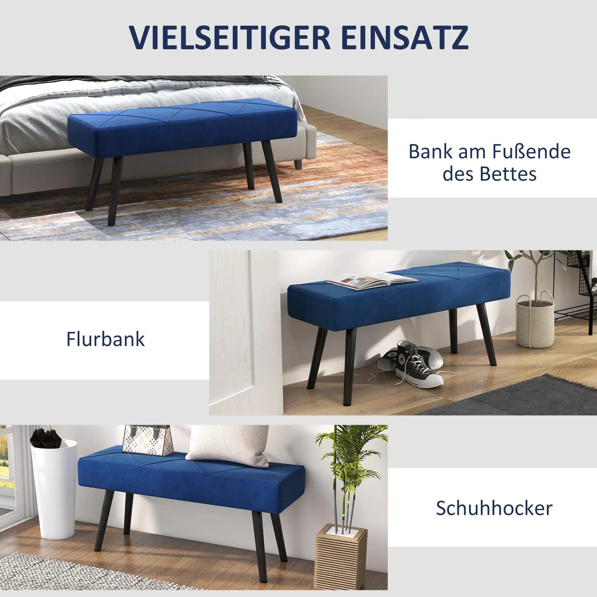 BlingBin Polsterbank Sitzbank Polsterbank in Samtoptik, Bettbank mit X-Muster, Schuhbank (1er Set, 1-St., 100B x 36T x 45H cm), Flurmöbel bis 120 kg belastbar für Schlafzimmer, Wohnzimmer, Flur
