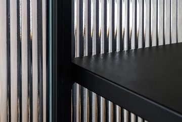 LebensWohnArt Mehrzweckschrank Moderner Vitrinen-Schrank TRIADO 180cm schwarz Metall Riffelglas