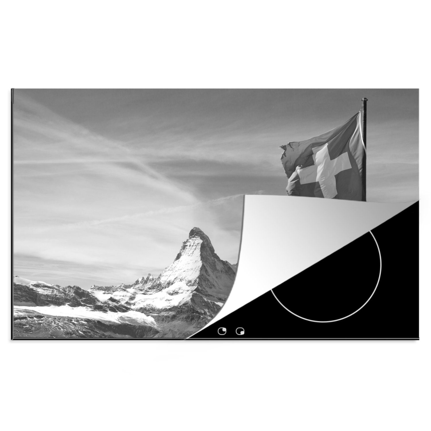 cm, tlg), Schweiz Matterhorn für Vinyl, Ceranfeldabdeckung die am weiß, Schutz schwarz Induktionskochfeld in Schweizer küche, - (1 der MuchoWow Flagge 81x52 Herdblende-/Abdeckplatte und
