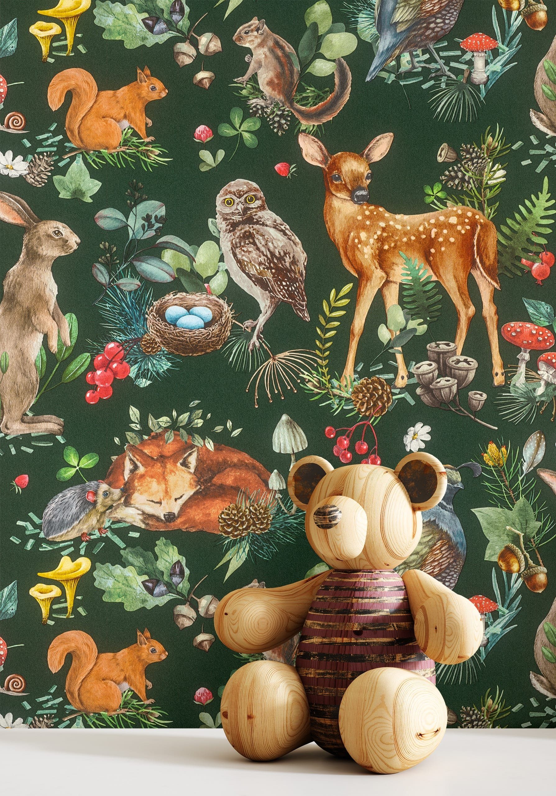 Newroom Vliestapete, Grün Tapete Kinder Tiere - Kindertapete Jugendtapete Braun Verspielt Blätter Wald für Kinderzimmer Jugendzimmer Babyzimmer