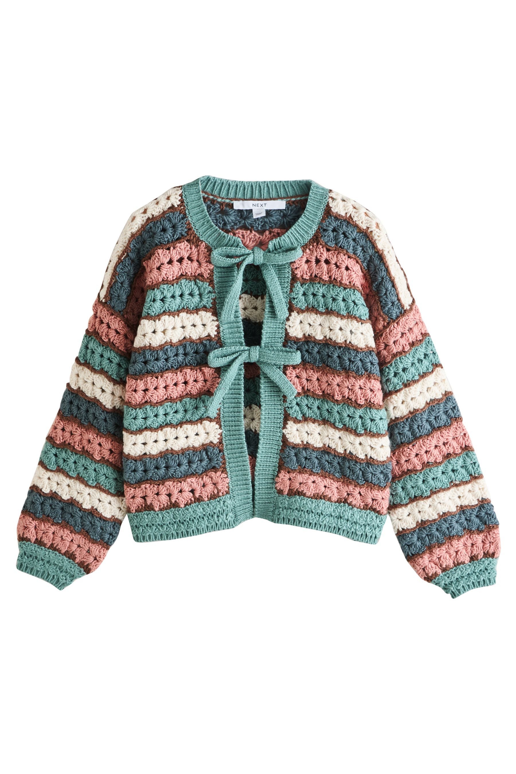 Next Strickjacke Von Hand gestrickte Strickjacke mit Bindedetail (1-tlg)